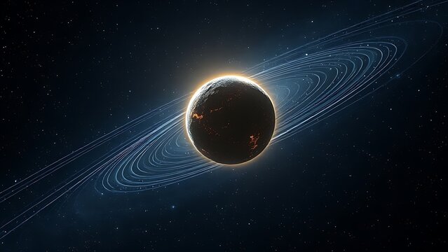 trajectory. A lone glowing interstellar rock drifting through a starfield with unusual trajectory lines, suggesting cosmic motion. STEM education sheets.