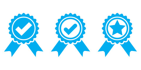 A colorful award badge vectors in various shapes and ribbon styles. Perfect for school projects, certificates, achievements, promotions. Red, Blue, green and Black Colorable and editable. EPS 10