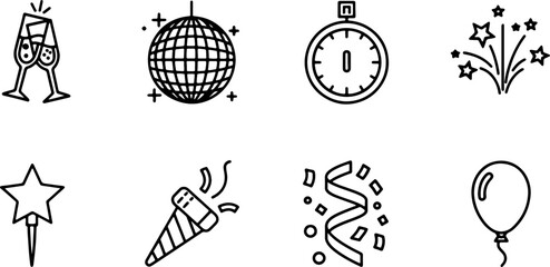 Celebrate the new year, birthday, or special occasion with these festive icons for a joyful design ready for social media and invitations