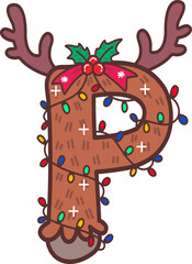 Reindeer Antlers with christmas light Uppercase Font P