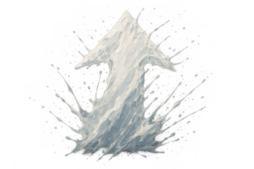 Water splash shaping an up arrow symbol indicating growth, progress, and rising direction on transparent background