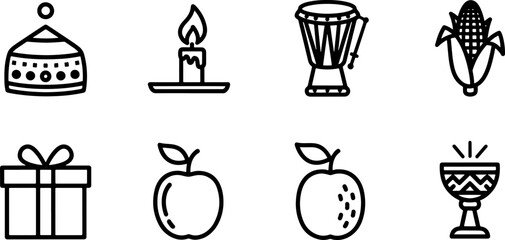 Celebrate Kwanzaa with modern icons showing core principles and symbols for unity, self-determination, collective responsibility, cooperative economics, purpose