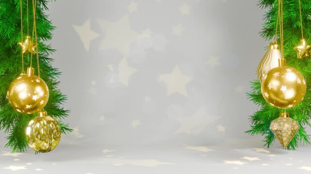 Festive New Year and Christmas background with beautiful glowing New Year balls and projection. Animated video in 4k loop format	