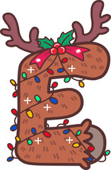Reindeer Antlers with christmas light Uppercase Font E