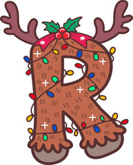 Reindeer Antlers with christmas light Uppercase Font R