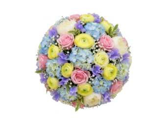 Beautifully crafted easter egg shaped floral arrangement with pastel colored flowers isolated on transparent background
