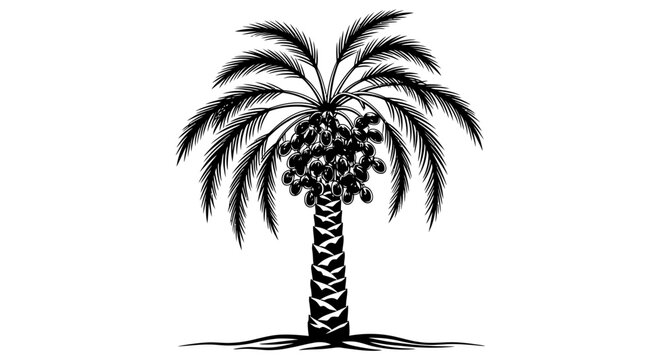Isolated vector silhouette of a date palm tree with dates
