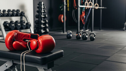 Boxing Gloves and Gym Equipment in a Fitness Center.