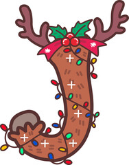 Reindeer Antlers with christmas light Uppercase Font J