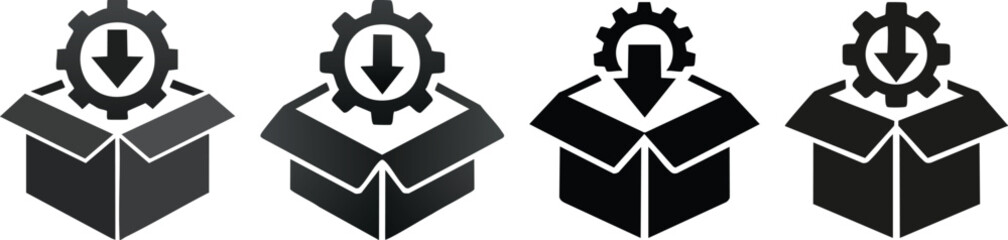 Driver installation icon with gear inside box and downward arrow symbolizing efficient software setup process