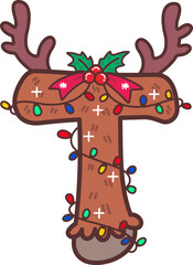 Reindeer Antlers with christmas light Uppercase Font T