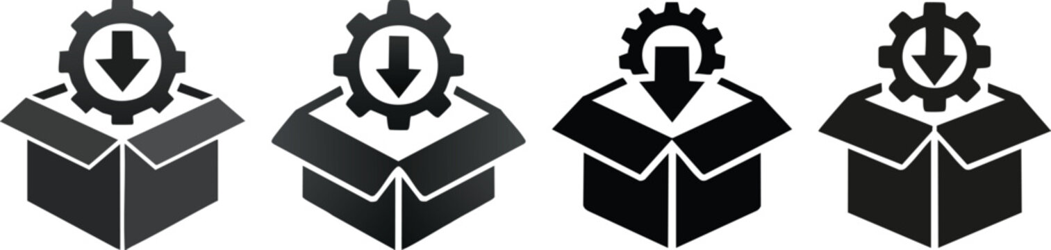 Driver installation icon with gear inside box and downward arrow symbolizing efficient software setup process