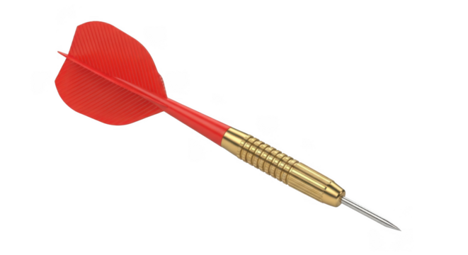 Red dart with gold barrel, isolated on transparent background, png