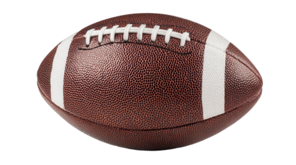 Football resting on a clean white surface showing details of the texture and lace design