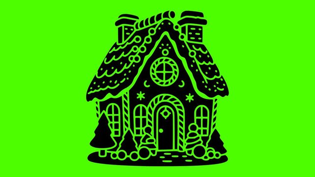 gingerbread illustration green silhouette screen logo video icon holiday outline christmas winter ginger house xmas decoration sweet celebration food shape frosting vector graphic background