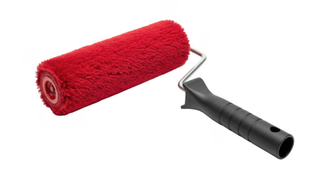 Red paint roller isolated on transparent background png