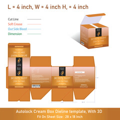 Elegant Cream Box Dieline Packaging 3D Template, Skincare & Cosmetic Box Design