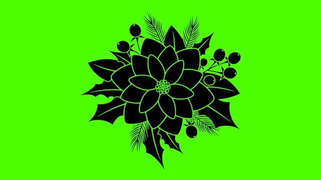 poinsettia illustration green silhouette screen logo video icon decoration outline winter flower christmas holiday red design green plant floral shape for vector graphic background