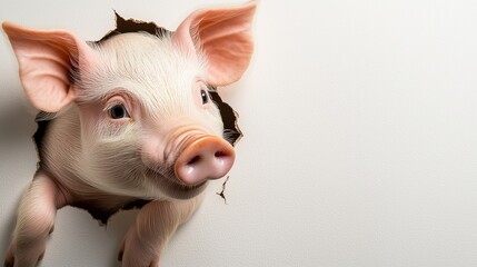 A cute piglet with perked ears gazes directly at the camera, exuding innocence and playful charm. The image conveys farm life, curiosity, and endearing simplicity.