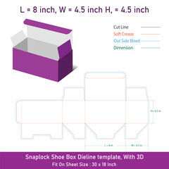 Shoe Box Dieline Template and 3D Mockup Vector Design for Packaging
