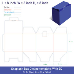 Snap Lock Bottom Box Dieline Template with 3D Packaging Mockup