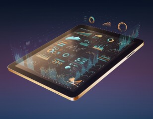 Tablet Displaying Data Analytics: A sleek tablet displays a vibrant and intricate array of data analytics.
