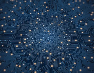 Digital Brain: A complex circuit board illuminates, revealing the intricate pathways of information, symbolizing the core of technology.