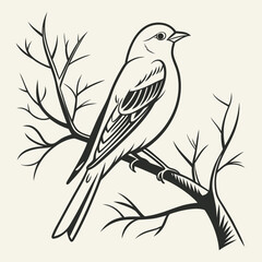 Illustration of a bird perched on a branch