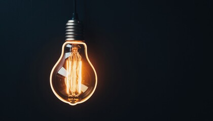 Illuminating Idea: A vintage-style light bulb glows brightly against a dark backdrop, symbolizing innovation and creativity.