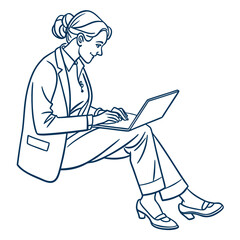 Woman in suit sitting and working on laptop