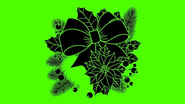 poinsettia illustration green silhouette screen logo video icon wreath outline holiday winter decoration pine christmas branch decor celebration design shape for vector graphic background
