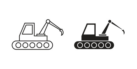 Excavator icons, vector symbols. filled flat sign
