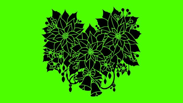 poinsettia illustration green silhouette screen logo video icon wreath outline holiday winter decoration pine christmas branch decor celebration design shape for vector graphic background
