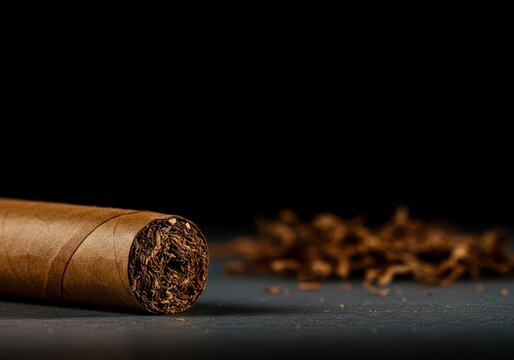 A finely crafted tobacco cigar rests on a surface, clearly showing the clean, circular cut made by a cutter, signifying readiness for smoking enjoyment ,texture ,accessory ,leaf