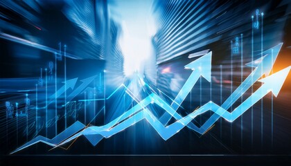 dynamic business strategy arrows and charts in motion blur on dark corporate backdrop