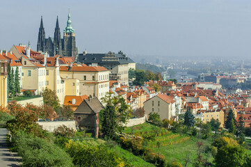 Fototapeta premium View of the Old Town of Prague and Gardens.