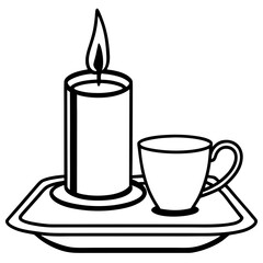 Illustration of a candle and a cup on a tray