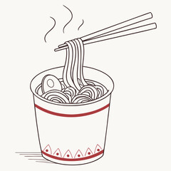 Illustration of a steaming bowl of noodles with chopsticks
