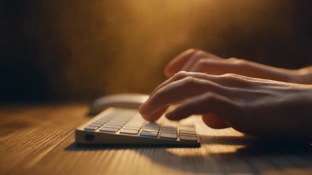 Dramatic Close-Up of Hands Rapidly Typing on Keyboard