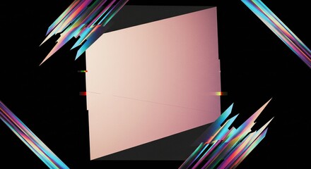 Soft pastel pink rectangle tilted inside neon frame on dark background, stylish minimal abstract layout ideal for beauty branding, fashion promos and social media stories
