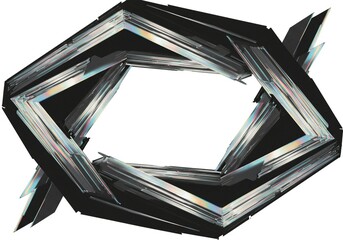 Modern metallic prism frame with abstract shards on dark background for corporate technology design