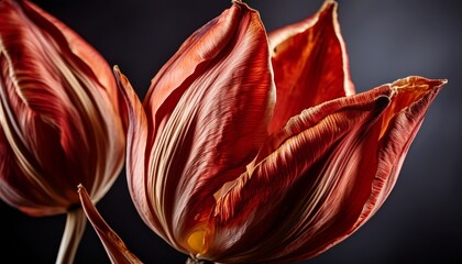 Close Up Of Dried Red Tulip Flower