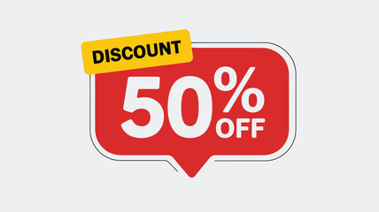 Discount badge with 50 off vector illustration for promotional sales isolated on white background