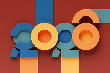 2026  with 3d numbers on  colorful   background with New Year celebration balls for flyers, posters, signs for business design, brochures, cards, banners, postcards. 3D illustration