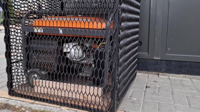 Diesel or gasoline power generator at work. Video with sound. Generator stand at the street and works during power outages