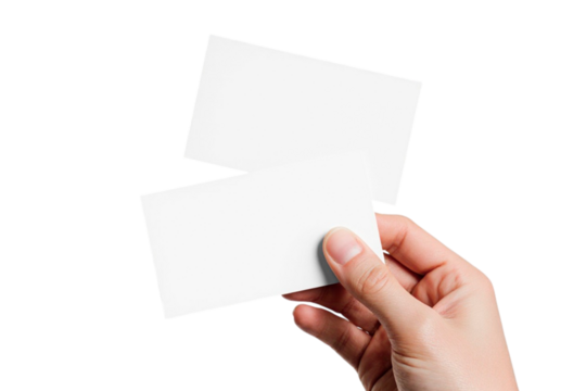 hand holding a blank business card isolated
