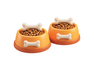 Two bowls of dog food with bones in them