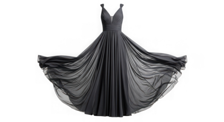 Elegant black chiffon gown in studio shot