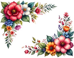 Colorful floral arrangement with various blooms and greenery, isolated on a white background