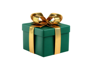 A green box with gold ribbon on top